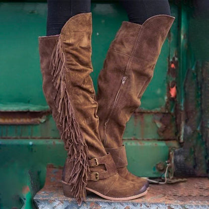 Low Heel Suede Winter Tassel Boots