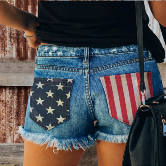 Flag Back Pocket Denim Shorts