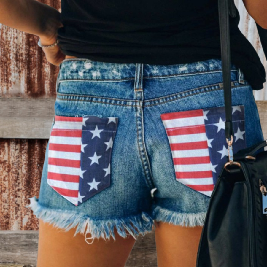 Flag Back Pocket Denim Shorts