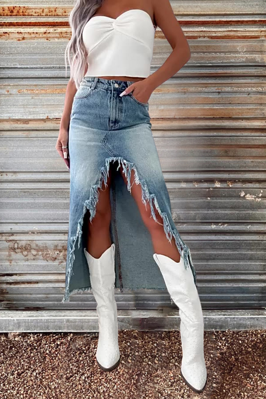 Cowgirl Distressed  Denim Skirt