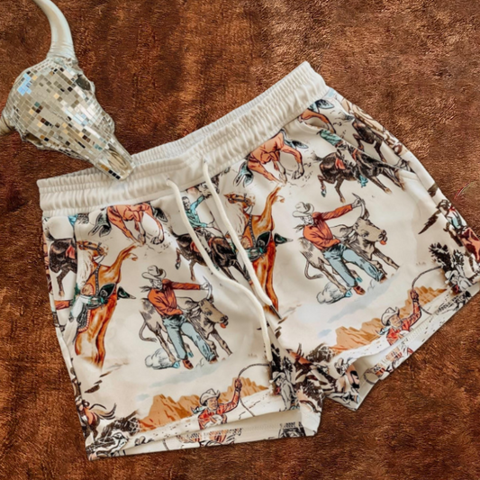 Cowboy Ranch Print Comfort Shorts