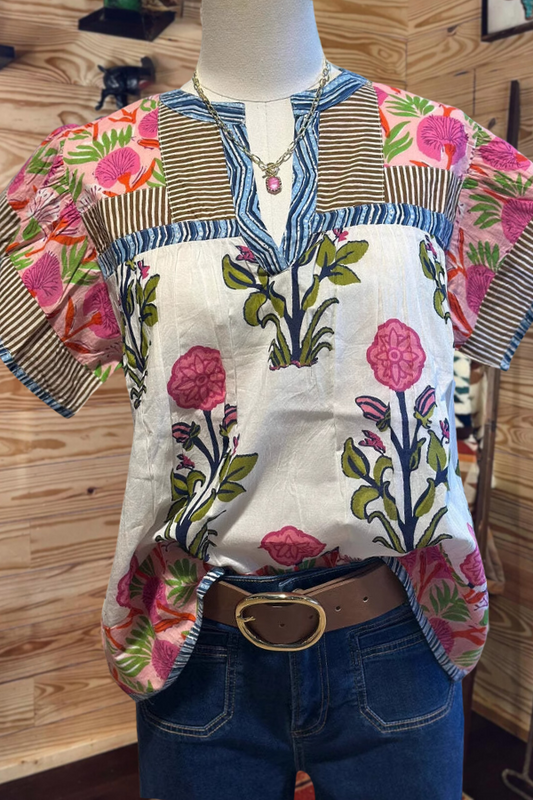 Floral Print Split Neck Blouse