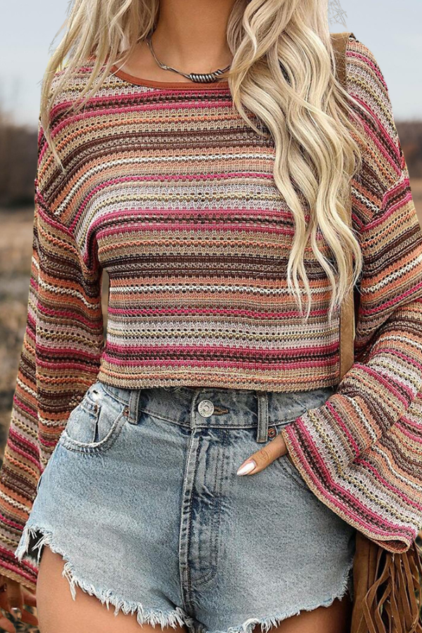 Striped Colorblock Cropped Sweater