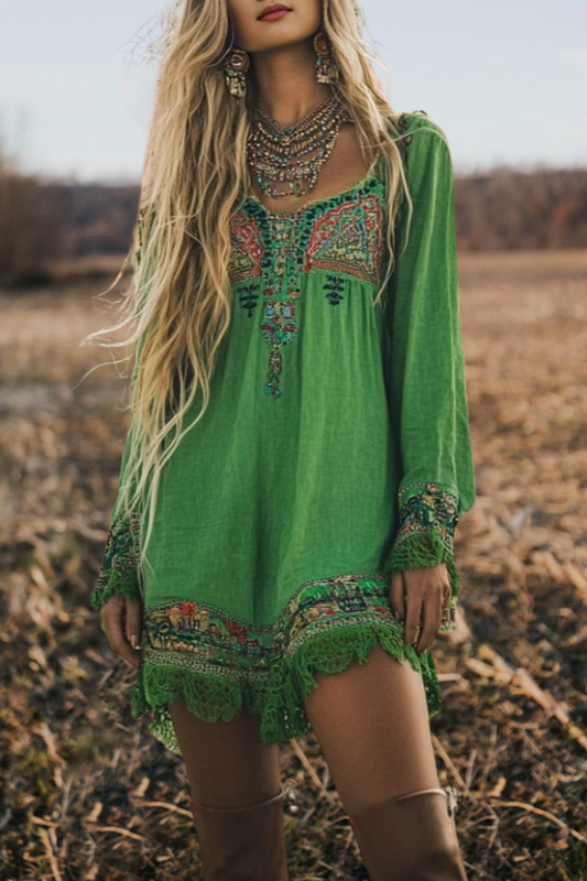 Western Floral Print Square Neck Dress