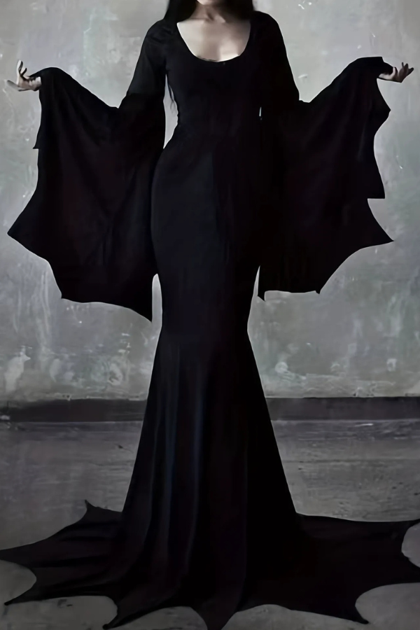 Irregular Batwing Sleeve Solid Gothic Dress