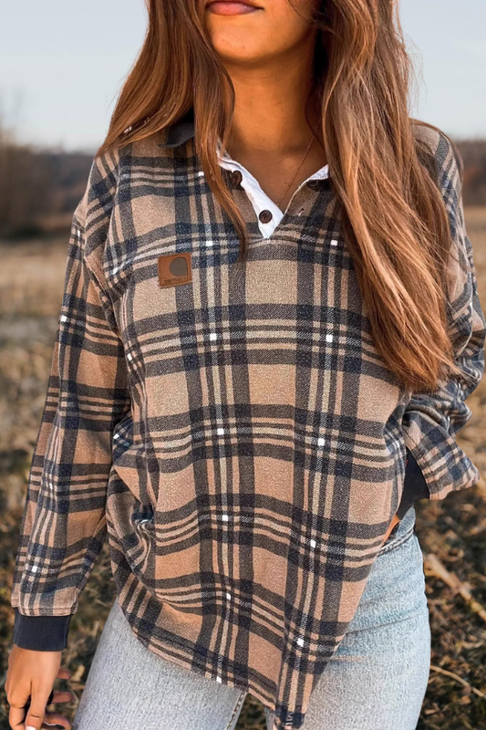 Plaid Polo  Style Sweatshirt