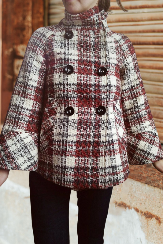 Plaid Tweed Double Breasted Coat