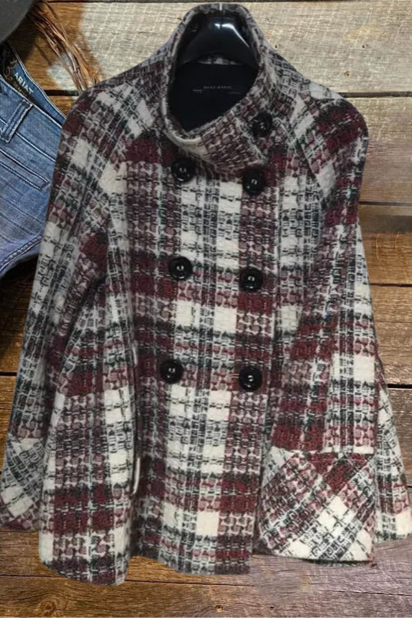 Plaid Tweed Double Breasted Coat