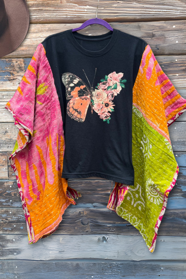 Butterfly & Floral Graphic Bohemian Top
