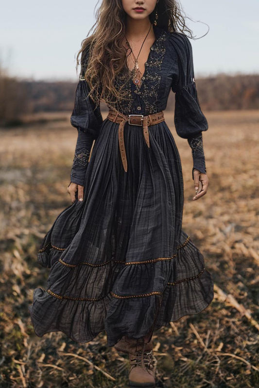 Boho Long - Sleeve Maxi Dress