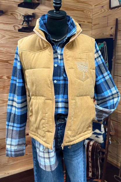 Tan Western Embroidered Quilted Vest
