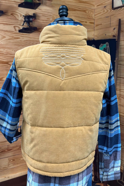 Tan Western Embroidered Quilted Vest
