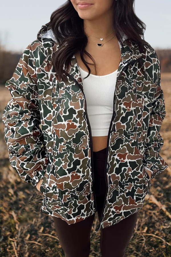 Camouflage Hooded Zip Up Jacket