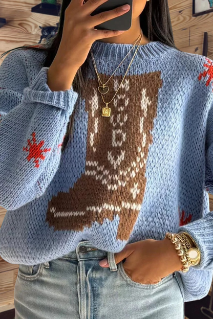 Western Cowboy Boot Knit Sweater