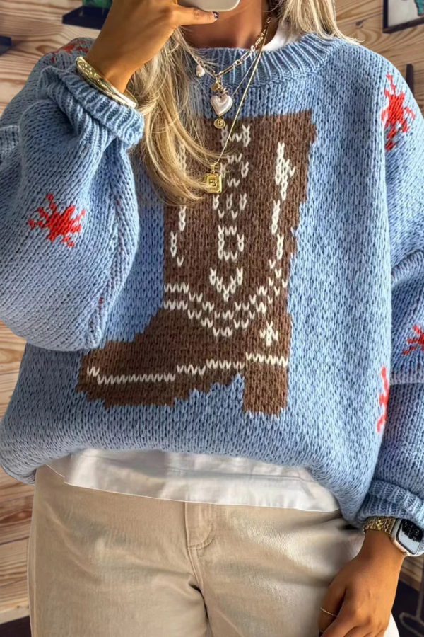 Western Cowboy Boot Knit Sweater