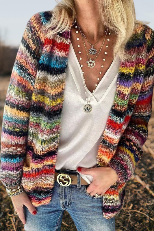 Multicolored Striped Knit Cardigan