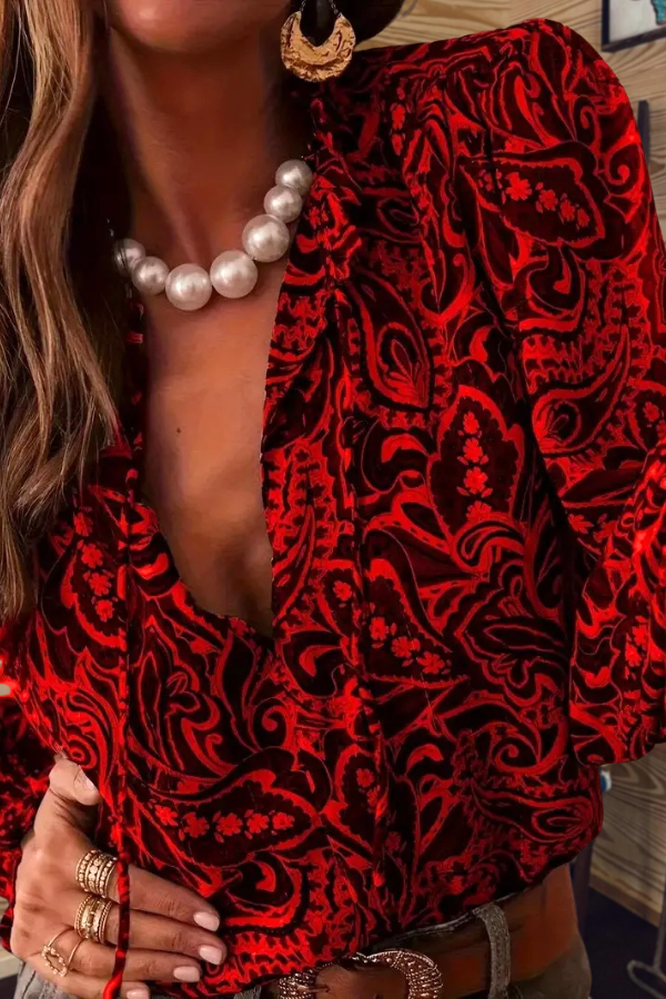 Olive Paisley Print Billowy Sleeves Blouse