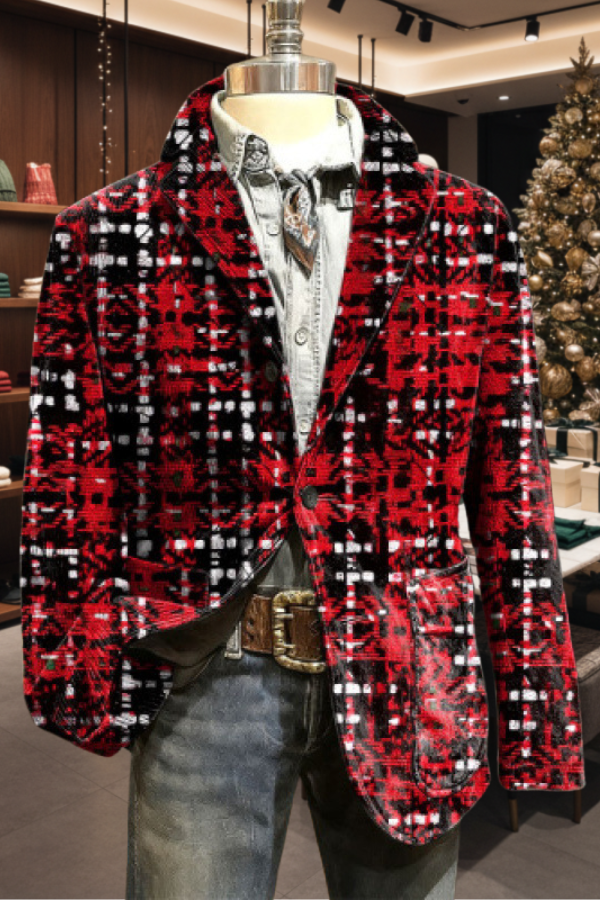 Christmas Checkered Velvet Blazer
