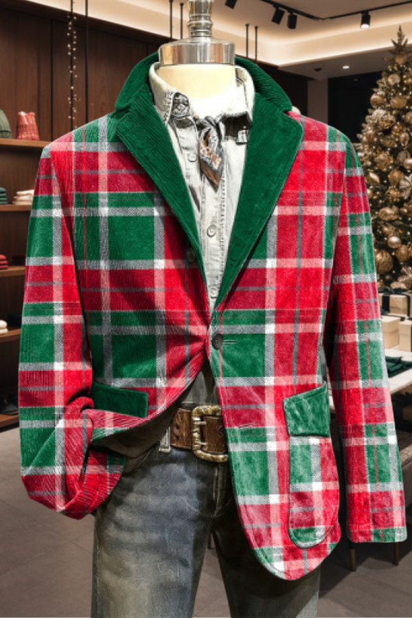 Red Green Plaid Corduroy Christmas Blazer