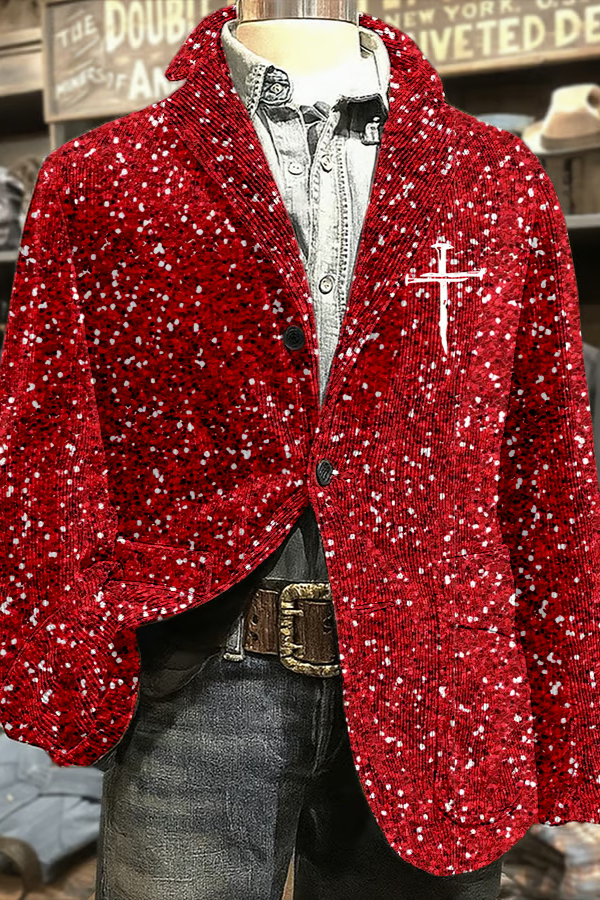 Red Speckled Cross Christmas Blazer
