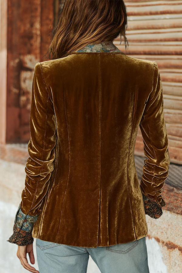 Bronze Velvet Floral Lined Boho Blazer