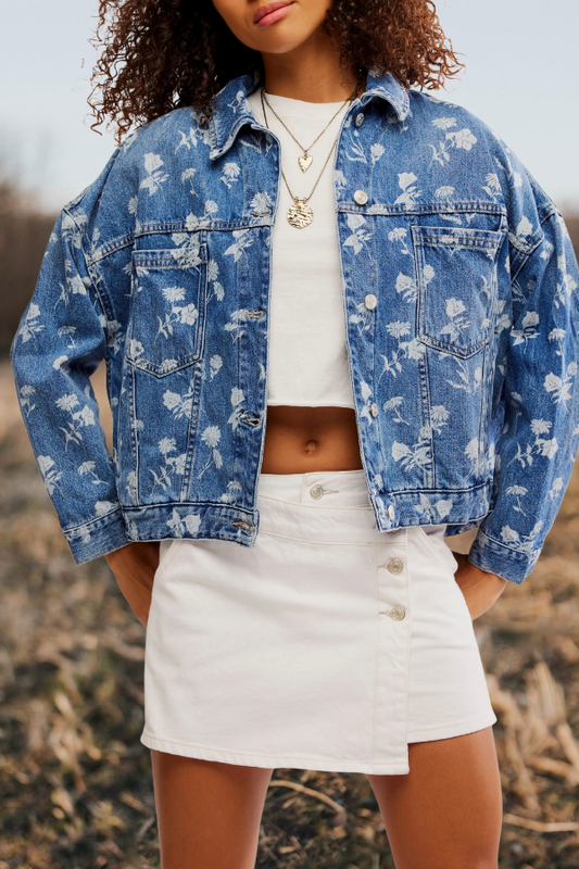 Opal Floral Swing Denim Jacket