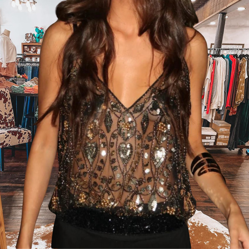 Sequin Sparkly Beaded Floral Top