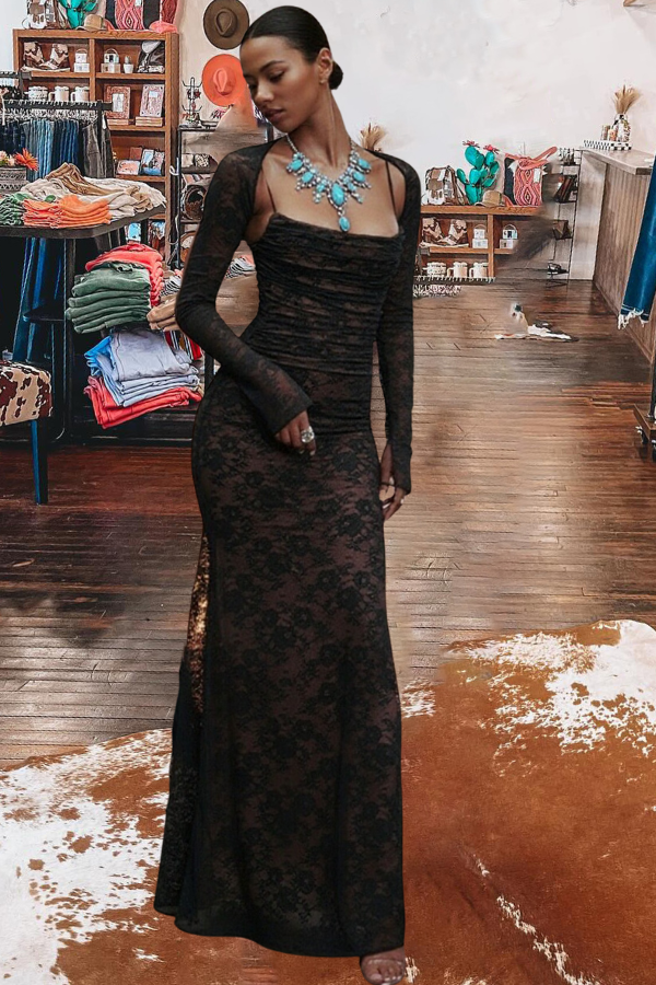 Lace Ruched Maxi Dress