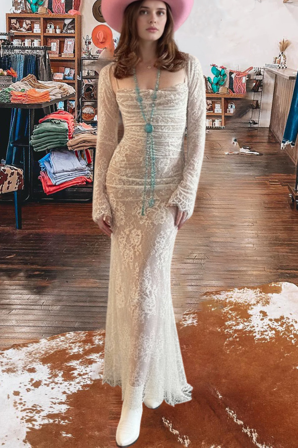 Lace Ruched Maxi Dress