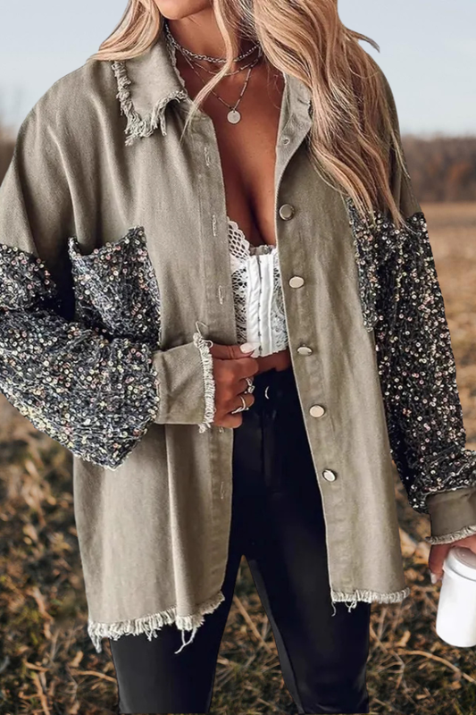 Olive Sequin Sleeve Edgy Overshirt