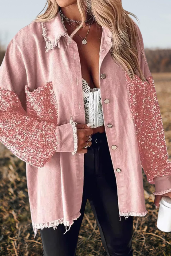 Olive Sequin Sleeve Edgy Overshirt