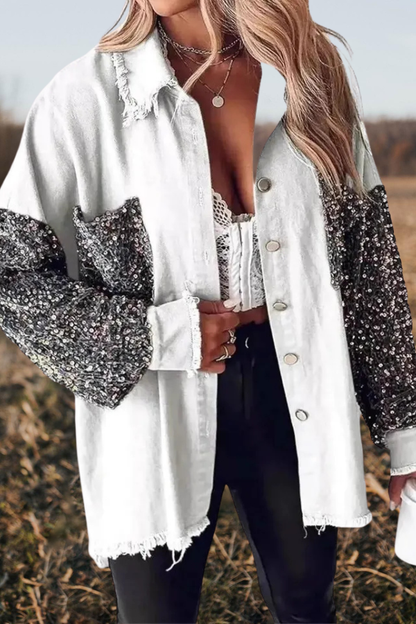 Olive Sequin Sleeve Edgy Overshirt