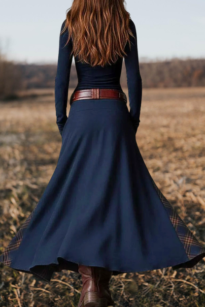 Plaid Patchwork Boho Rustic Maxi Skirt