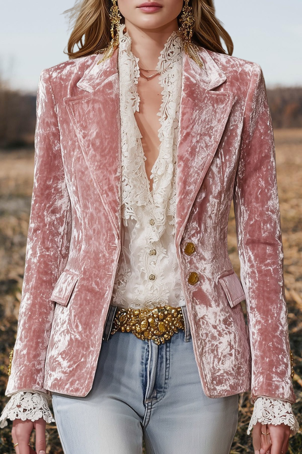 Pink Velvet Gold Button Blazer