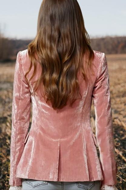 Pink Velvet Gold Button Blazer