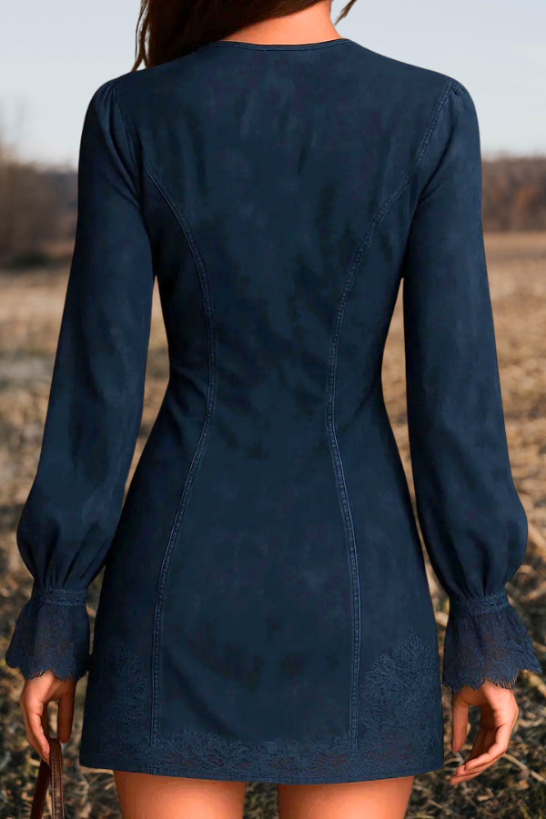 Suede Lace Trimmed Edgy Mini Dress