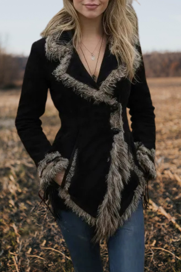 Vintage Suede Fur Collar Lapel Coat