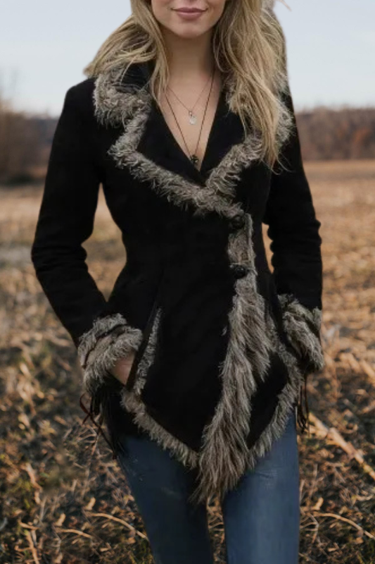 Vintage Suede Fur Collar Lapel Coat