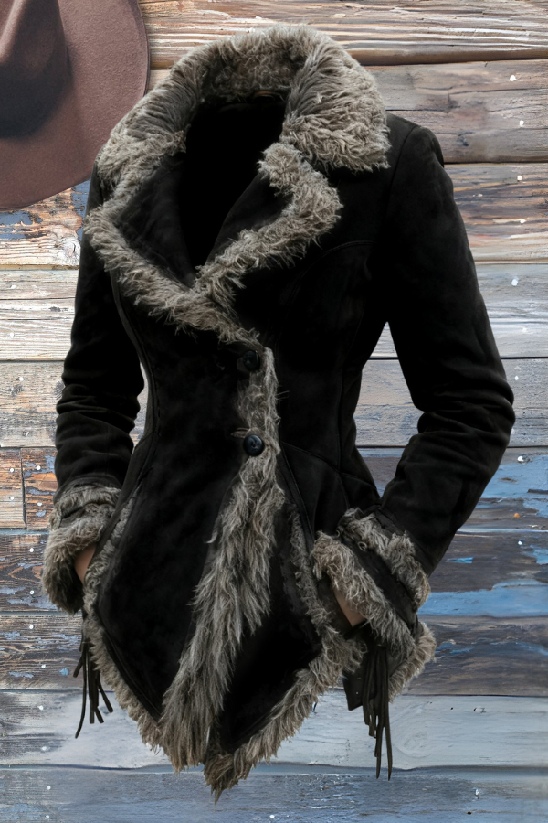 Vintage Suede Fur Collar Lapel Coat