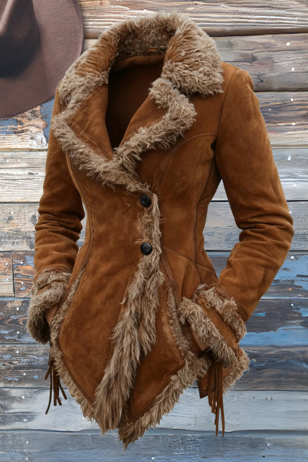 Vintage Suede Fur Collar Lapel Coat