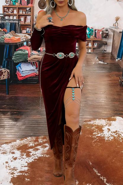 Off Shoulder Velvet Maxi Dress