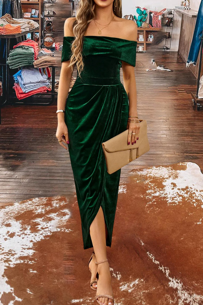 Off Shoulder Velvet Maxi Dress