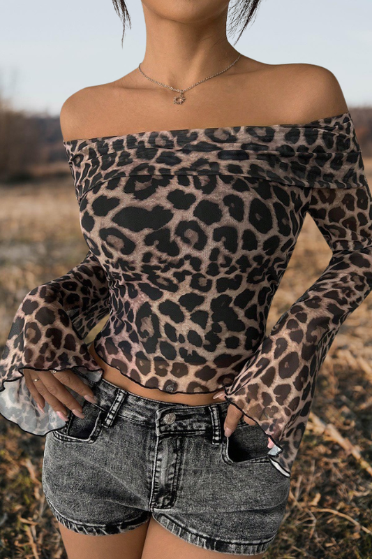 Leopard Print Off Shoulder Blouse