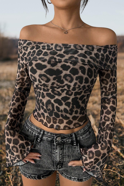 Leopard Print Off Shoulder Blouse