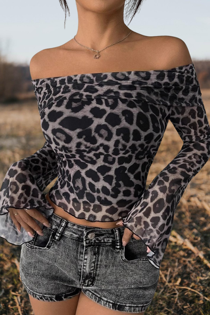 Leopard Print Off Shoulder Blouse