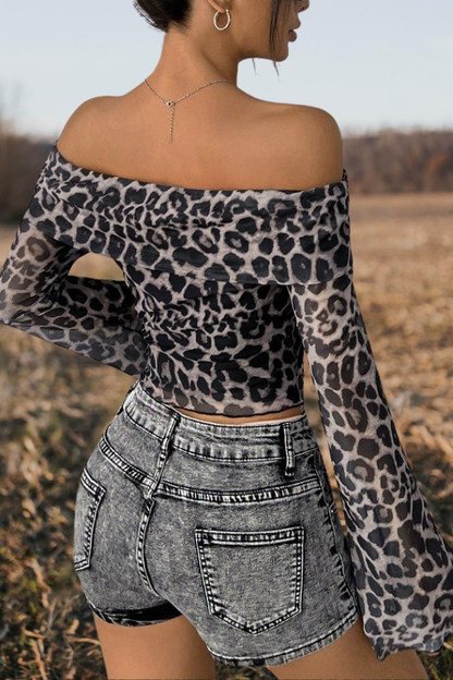 Leopard Print Off Shoulder Blouse