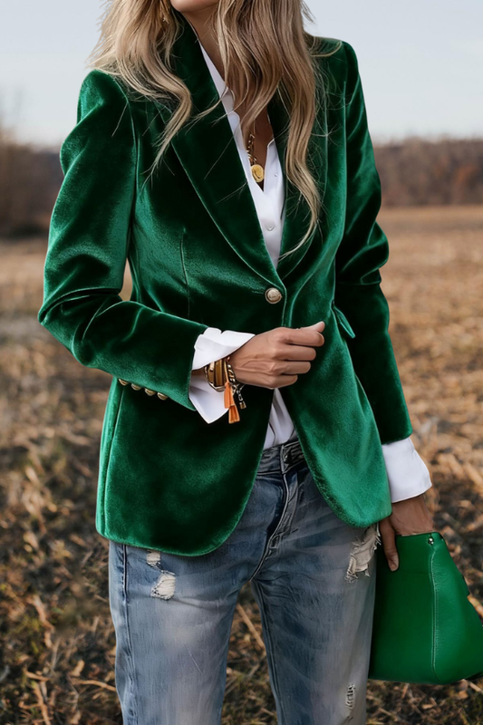 One Button Lapel Collar Long Sleeve Blazer