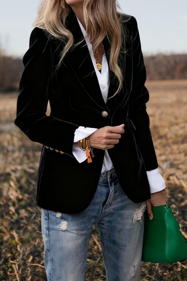 One Button Lapel Collar Long Sleeve Blazer