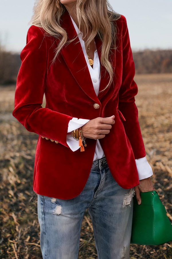 One Button Lapel Collar Long Sleeve Blazer