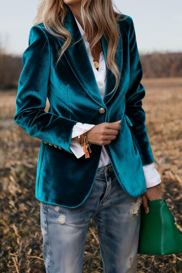 One Button Lapel Collar Long Sleeve Blazer